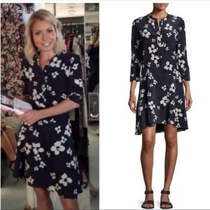 Theory Navy Carstan Silk Long Sleeve Floral Dress Sz 2